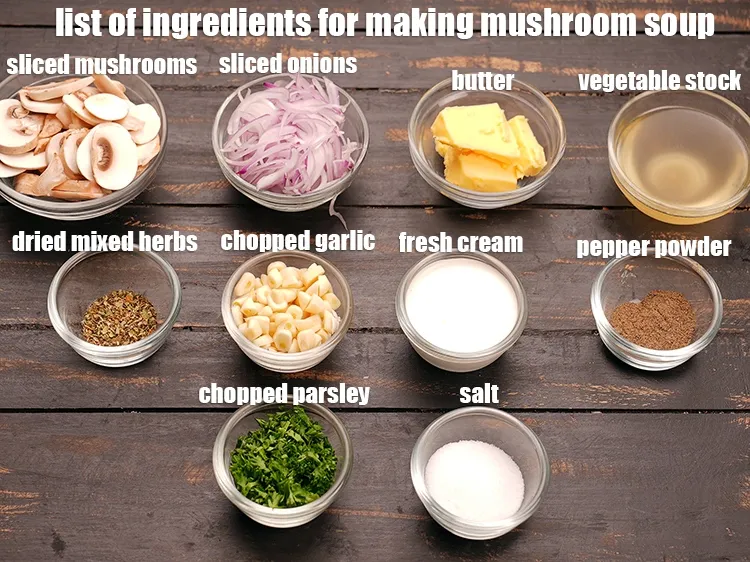 स्टेप 2 – <u><em>मशरूम सूप बनाने के लिए सामग्री की सूची के लिए …