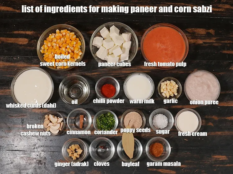 Step 2 – <strong>What is paneer and corn sabzi made of?</strong>&nbsp;<u><em>See the below image of list of ingredients …