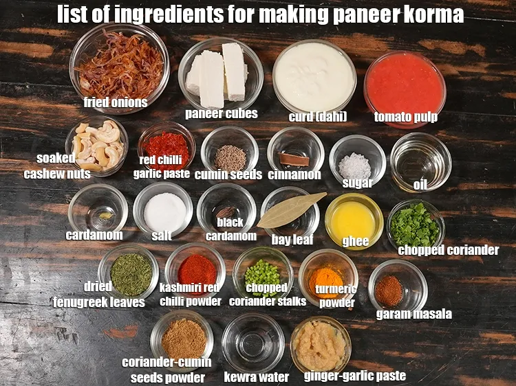 स्टेप 2 – <u><em>पनीर कोरमा रेसिपी बनाने के लिए सामग्री की सूची के …