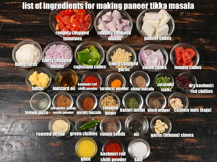 Step 2 – <em><u>See the below image of list of ingredients for making paneer tikka masala.&nbsp;</u></em>