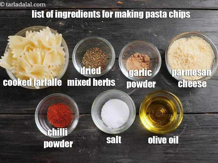 Step 2 – <u><em>See the below image of list of ingredients for making pasta chips.</em></u>