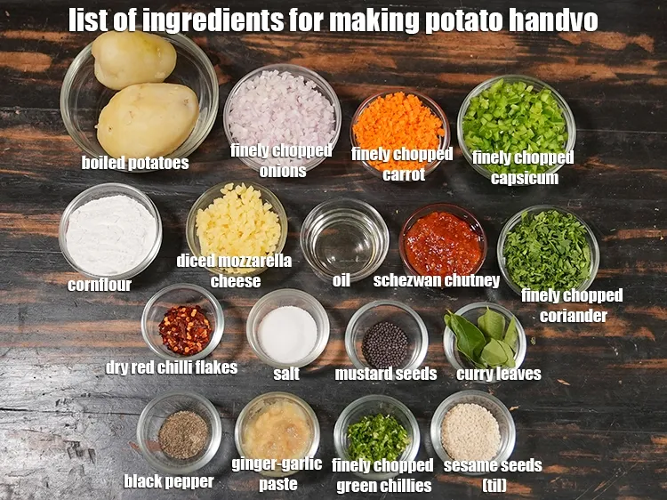 Step 2 – <u><em>See the below image of list of ingredients for making potato handvo recipe.&nbsp;</em></u>
