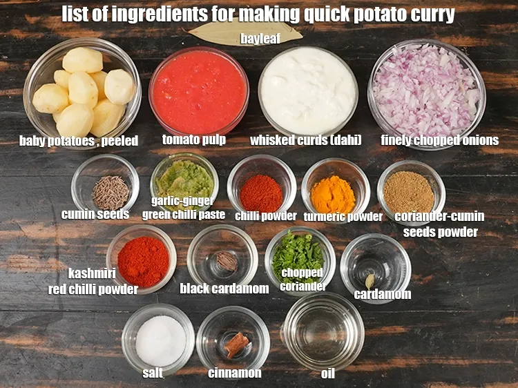 Step 2 – <em><u>See the below image of list of ingredients for making quick potato curry.</u></em>