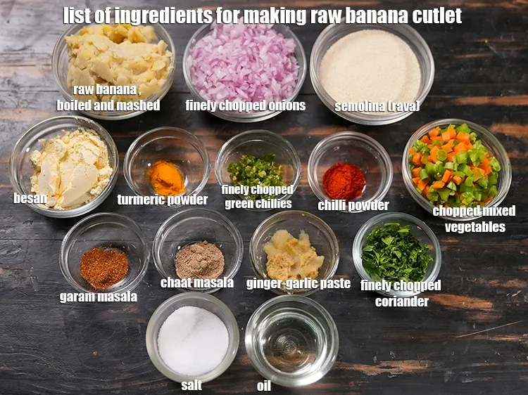 स्टेप 2 – <u><em>कच्चे केले के कटलेट बनाने के लिए सामग्री की सूची …