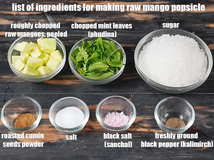 Step 2 – <u>See the below image of list of ingredients for making <strong>raw mango popsicle.</strong></u>