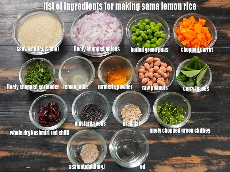 Step 2 – <u><em>See the below image of list of ingredients for making sama lemon rice.</em></u>
