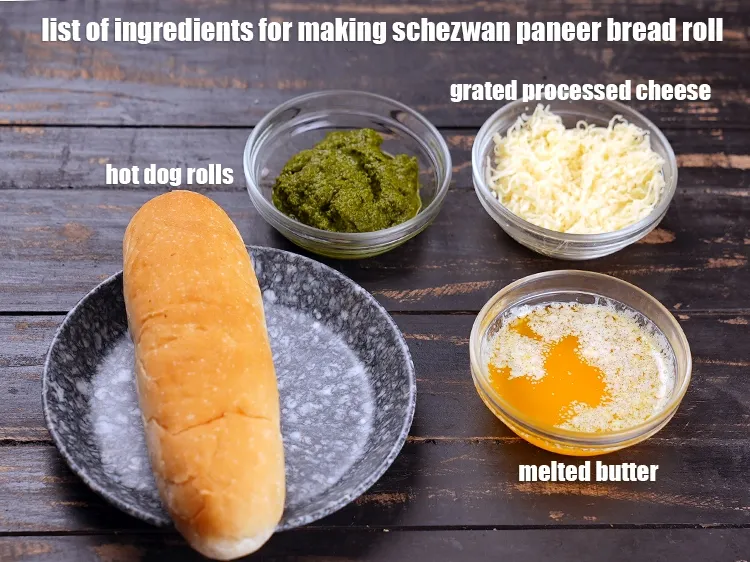 Step 3 – <u><em>See the below image of list of ingredients for making schezwan paneer bread roll.</em></u>