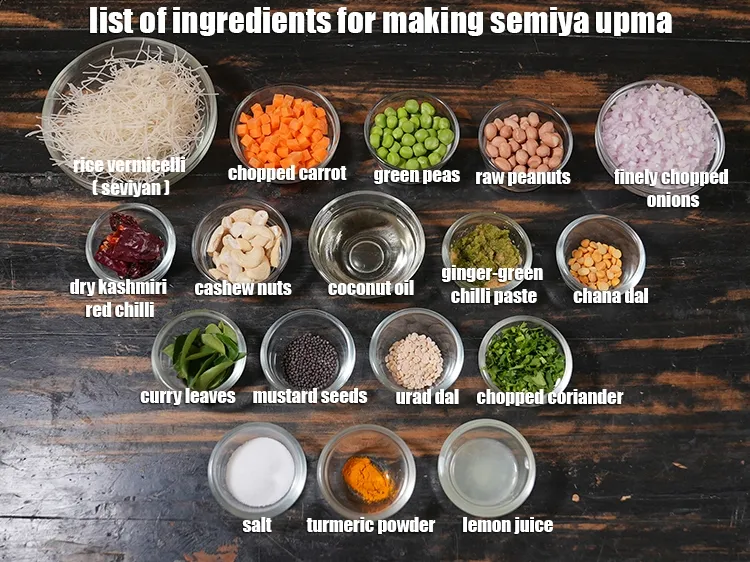 स्टेप 2 – <u><em>सेमिया उपमा रेसिपी बनाने के लिए सामग्री की सूची के …