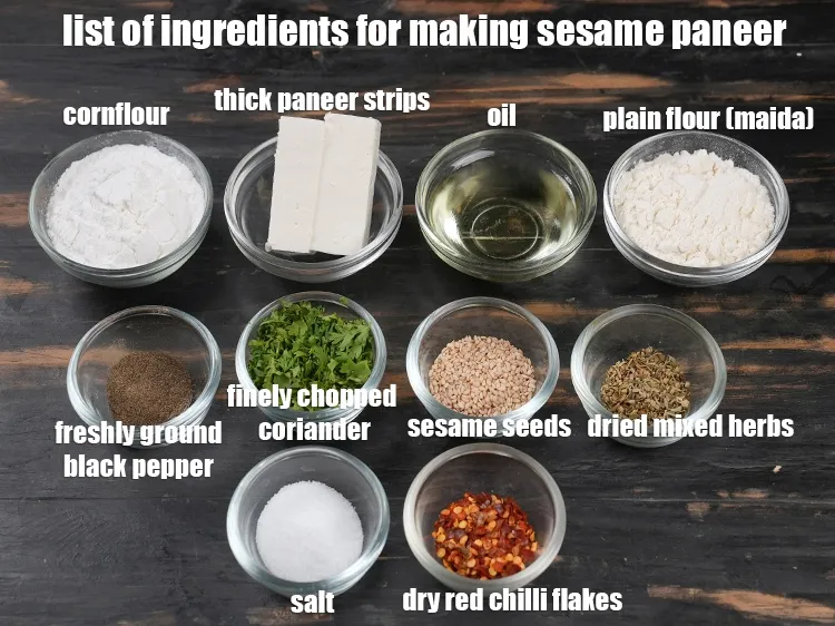 Step 2 – <u><em>See the below image of list of ingredients for making sesame paneer.</em></u>