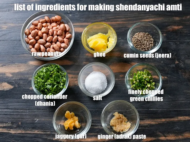 Step 2 – <em><u>See the below image of list of ingredients for making shendanyachi amti.</u></em>