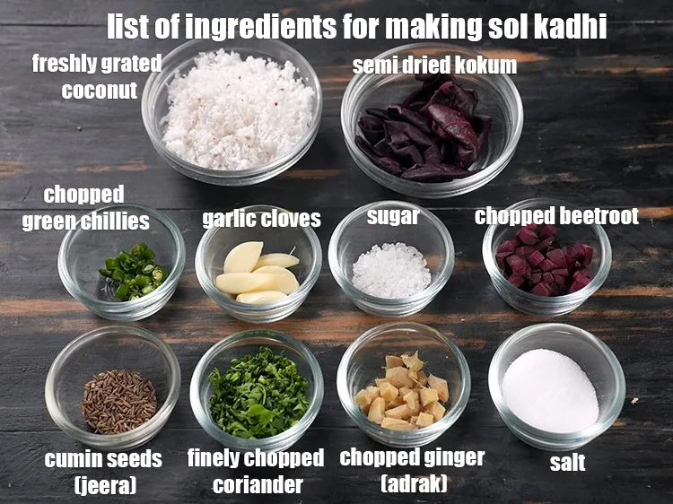 Step 2 – <u><em>See the below image of list of ingredients for making sol kadhi.</em></u>