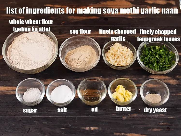 स्टेप 2 – <u><em>सोया मेथी गार्लिक नान&nbsp;<em>ब</em>नाने के लिए सामग्री की सूची की …