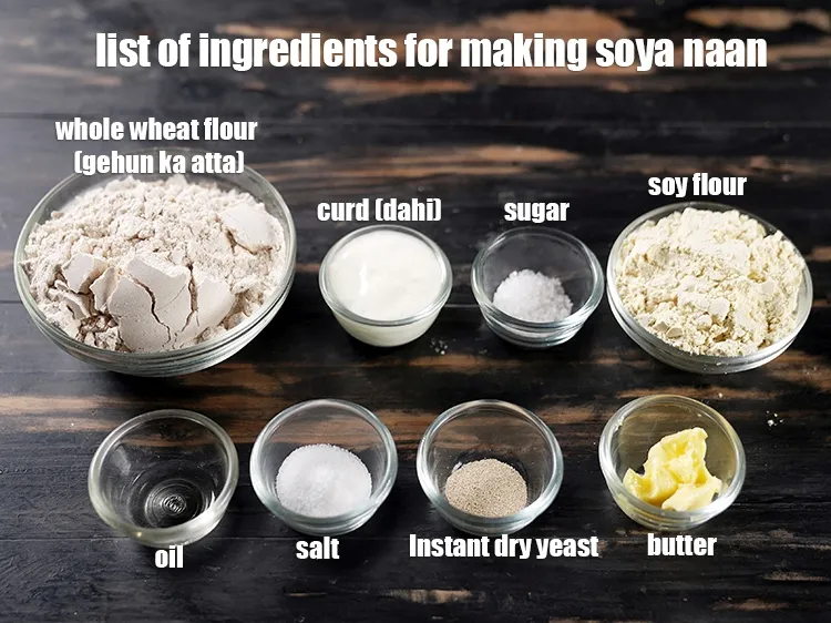 Step 2 – <u><em>See the below image of list of ingredients for making soya naan.</em></u>