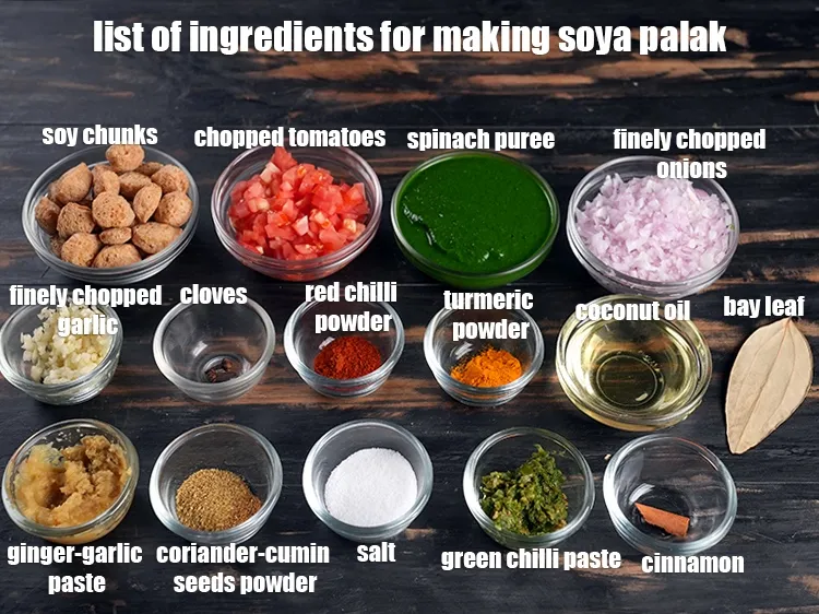 Step 2 – <u><em>See the below image of list of ingredients for making soya palak.</em></u>