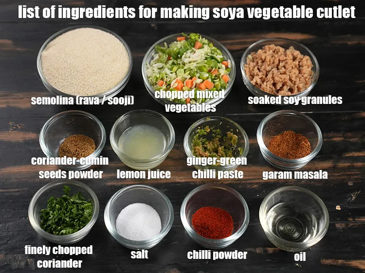 स्टेप 2 – <u><em>सोया वेजिटेबल कटलेट बनाने के लिए सामग्री की सूची के …