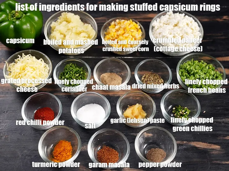 Step 2 – <em><u>See the below image of list of ingredients for making stuffed capsicum rings.</u></em>