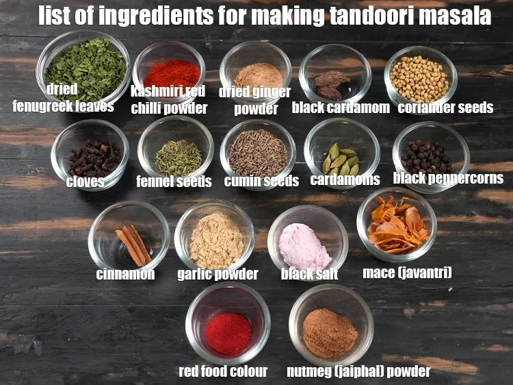 Step 2 – <u><em>See the below image of list of ingredients for making tandoori masala.</em></u>