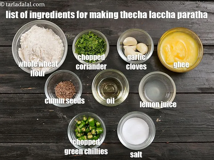 Step 2 – <u><em>See the below image of list of ingredients for making thecha laccha paratha.</em></u>