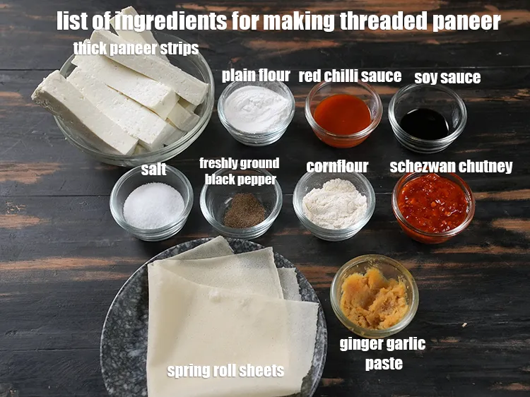 Step 2 – <u><em>See the below image of list of ingredients for making threaded paneer.</em></u>