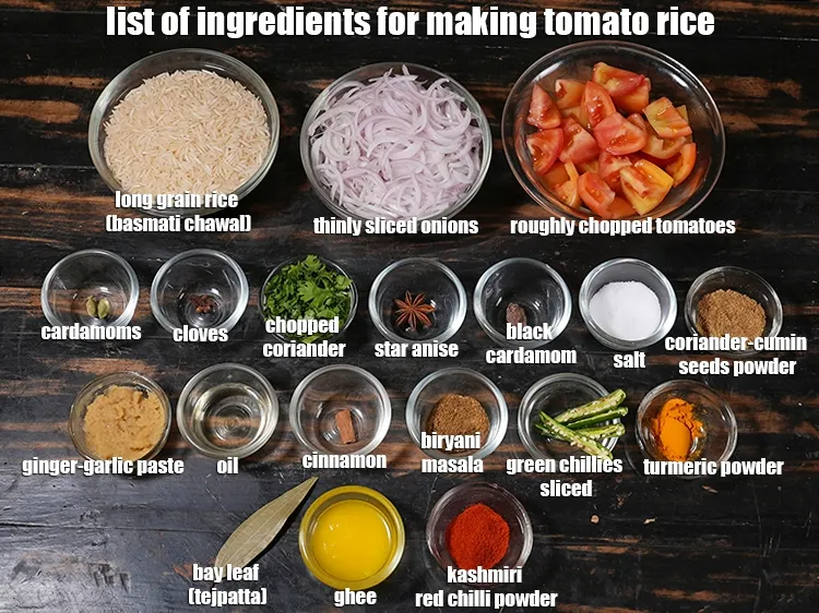 स्टेप 2 – <u><em>टमाटर चावल बनाने के लिए सामग्री की सूची के लिए …
