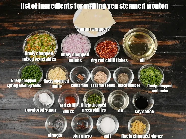 स्टेप 2 – <u><em>वेज स्टीम्ड वॉनटन रेसिपी बनाने के लिए सामग्री की सूची …