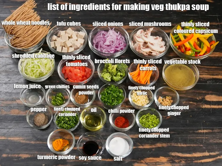 Step 2 – <u><em>See the below image of list of ingredients for making veg thukpa soup.</em></u>