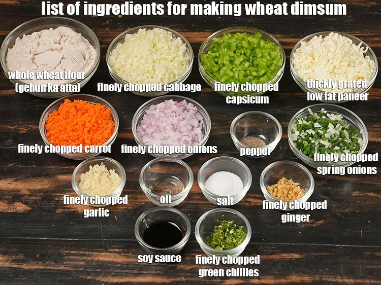Step 2 – <u><em>See the below image of list of ingredients for making wheat dimsum recipe.</em></u>