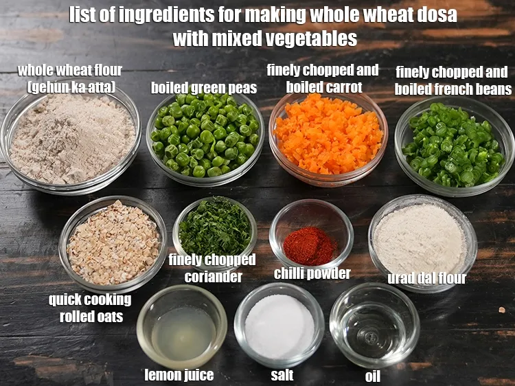 Step 2 – <u><em>See the below image of list of ingredients for making whole wheat dosa with mixed …