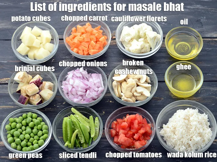 Step 3 – <strong>Masala bhat is made using other ingredients like&nbsp;</strong>3 tbsp oil, 1/4 cup broken cashew nuts …