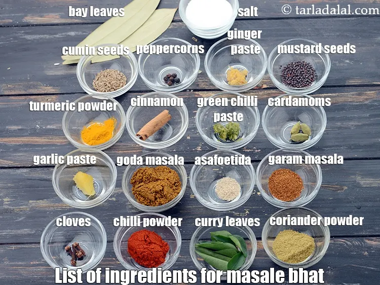 Step 2 – <strong>Masale bhat is made using dry masalas like</strong>&nbsp;2 bay leaves (tejpatta), 25 mm. (1&quot;) cinnamon …