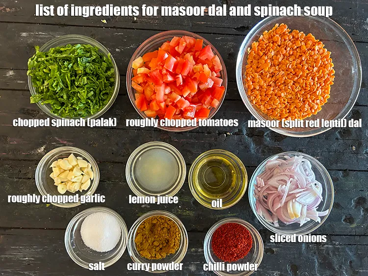 Step 2 – <strong>what is masoor dal and spinach soup made of ? </strong><u><em>See below image of list …