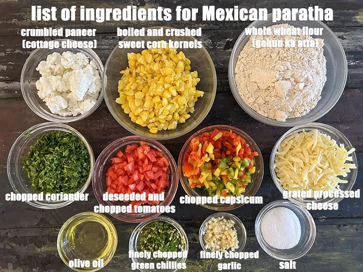 स्टेप 2 – <strong>मैक्सिकन पराठा किससे बनता है?&nbsp;</strong><u><em>मैक्सिकन पराठे के लिए सामग्री की …