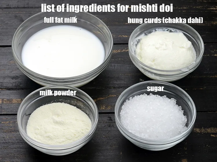 Step 2 – <strong>what is mishti doi made of ?&nbsp;</strong><em><u>See the below image of list of ingredients for …