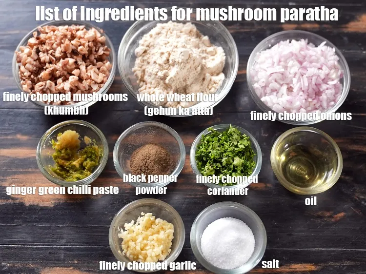 Step 2 – <u><em>See below image of list of ingredients for mushroom paratha.</em></u>