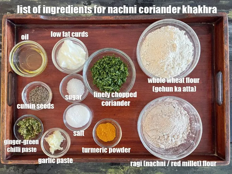 Step 2 – <strong>what is nachni coriander khakhra made of?</strong> <strong>ragi khakhra with kothmir&nbsp;</strong>is made from <meta charset="UTF-8" …
