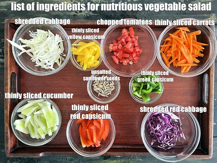 Step 2 – <strong>what is nutritious vegetable salad made of? Indian carrot, cabbage and capsicum salad</strong>&nbsp;is made from …