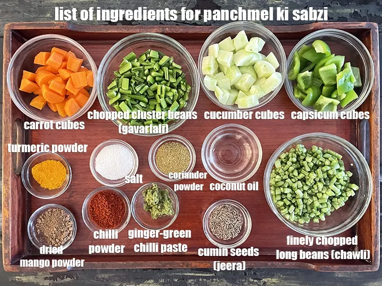 Step 2 – <strong>what is Panchmel ki sabzi made &nbsp;of ? </strong><u><em>See below image of list of ingredients …
