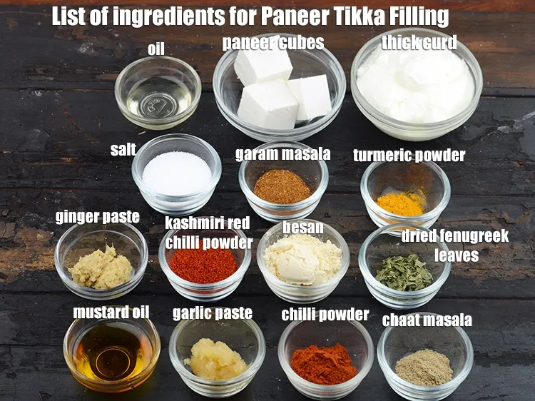 Step 2 – <strong>For Paneer Tikka stuffing</strong>&nbsp;2 cups big paneer (cottage cheese) cubes, 2 tbsp mustard (rai / …