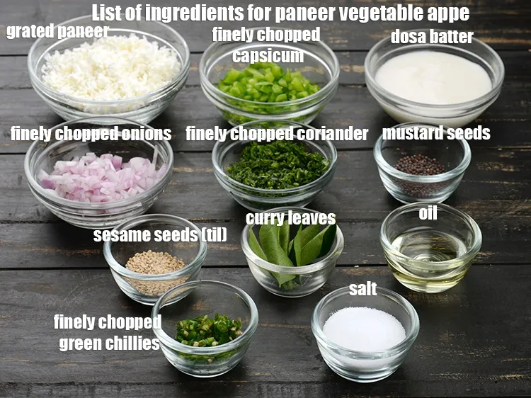 Step 2 – See the below image of list of ingredients for <strong>paneer vegetable appe</strong>.