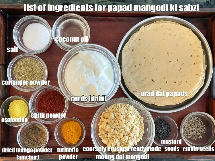 Step 2 – <strong>what is papad mangodi ki sabzi &nbsp;made of ? </strong><u><em>See below image of list of …