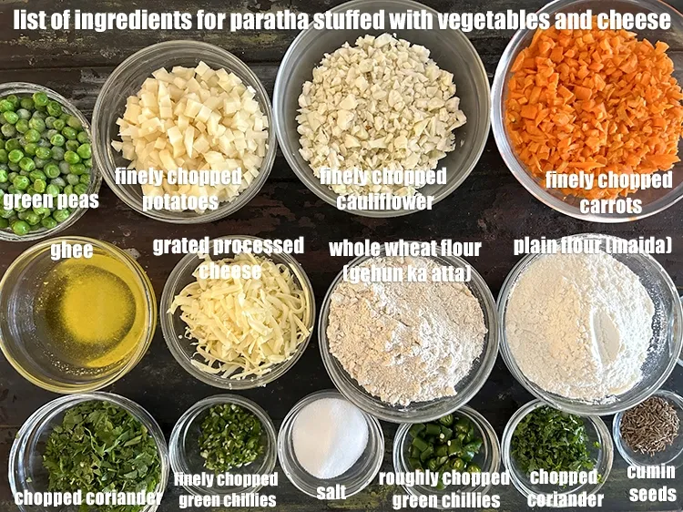 Step 2 – <strong>What is&nbsp;&nbsp;paratha stuffed with vegetable and cheese made of ?</strong> <u><em>See below image of list …