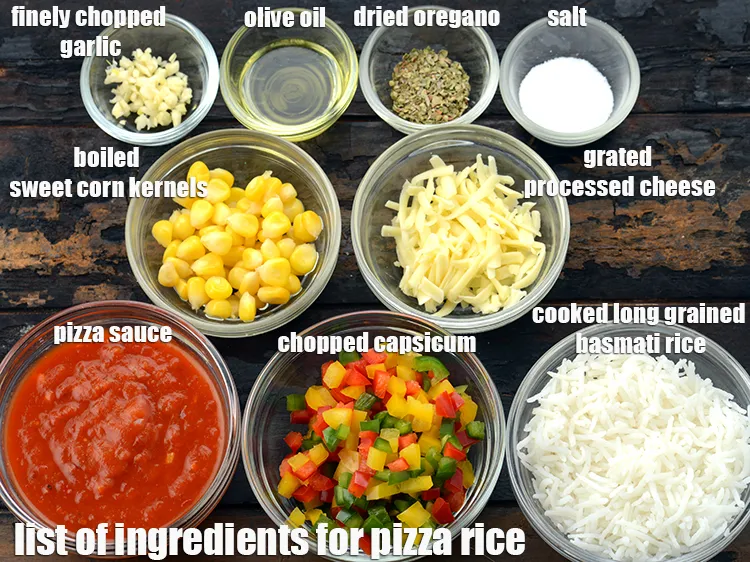 Step 2 – <strong>Pizza rice</strong> is made of&nbsp;2 cups&nbsp;<a href="https://www.tarladalal.com/glossary-soaked-and-cooked-long-grain-rice--1904i">cooked long grained basmati rice (chawal)</a>, pizza sauce,&nbsp;1 tbsp&nbsp;olive …