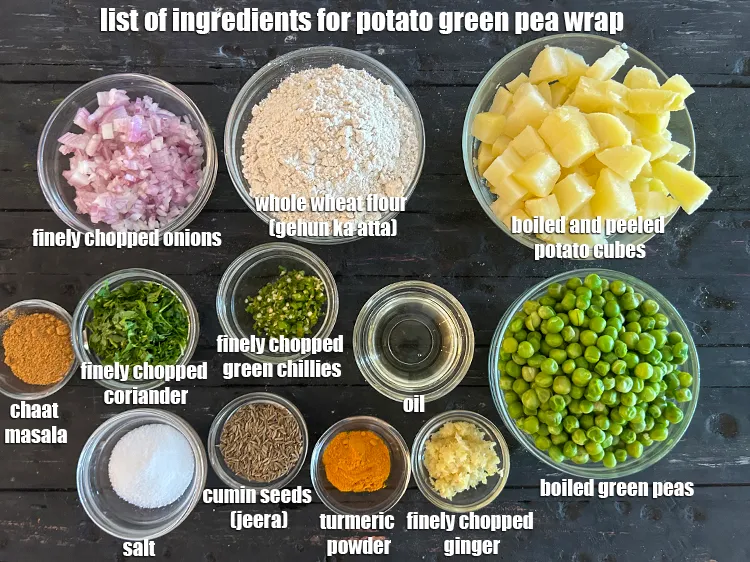 Step 2 – what is potato green pea wrap made of ? See below image of list of …