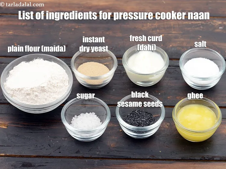 स्टेप 2 – <strong>प्रेशर कुकर नान रेसिपी</strong>&nbsp;इस प्रकार बनाई जाती है:&nbsp;२ कप&nbsp;<a href=""https://www.tarladalal.com/glossary-plain-flour-maida-hindi-188i"">मैदा</a>,&nbsp;१ …