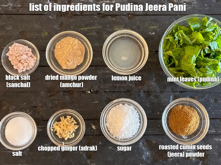 Step 2 – <strong>what is like Pudina Jeera Pani recipe made of ? </strong><u><em>See below image of list …