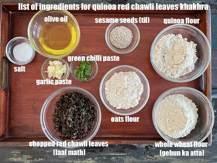 Step 2 – <strong>what is quinoa red chawli leaves khakhra made of ? </strong><u><em>See below image of list …