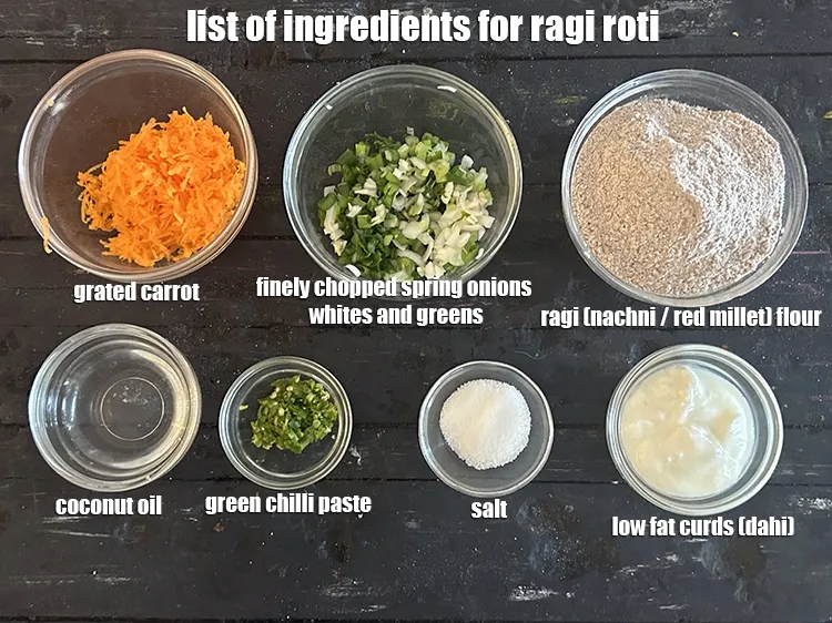 Step 2 – <strong>what is nachni vegetable paratha made of ?</strong> <u><em>See below image of list of ingredients …