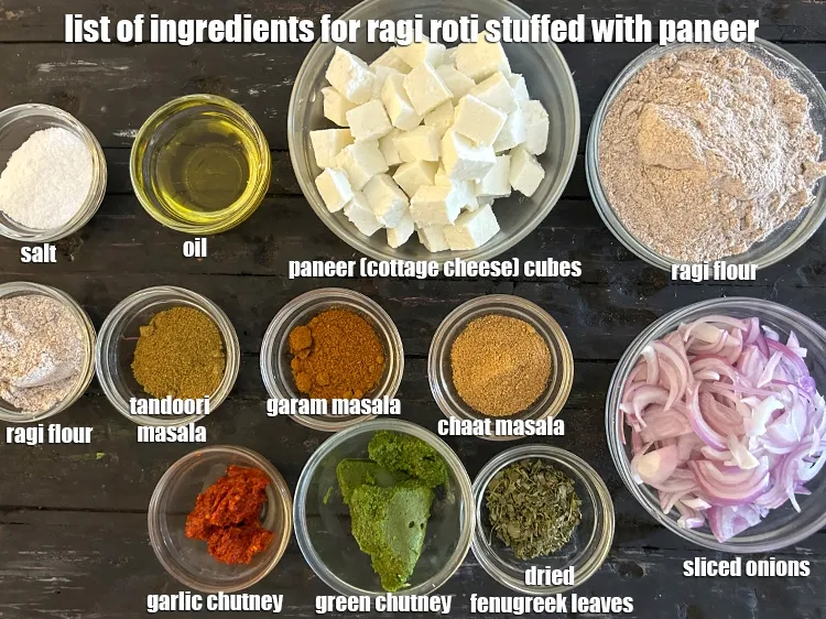Step 2 – <strong>What is ragi roti stuffed with paneer made of ?</strong>&nbsp;<em><u>List of ingredients for ragi roti …