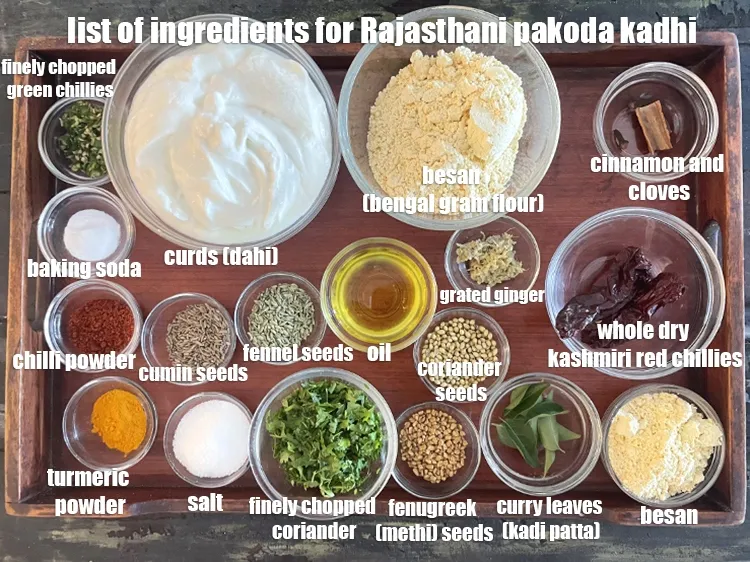 Step 2 – <strong>what is Rajasthani pakoda kadhi made of ?</strong> <u><em>See below image of list of ingredients …
