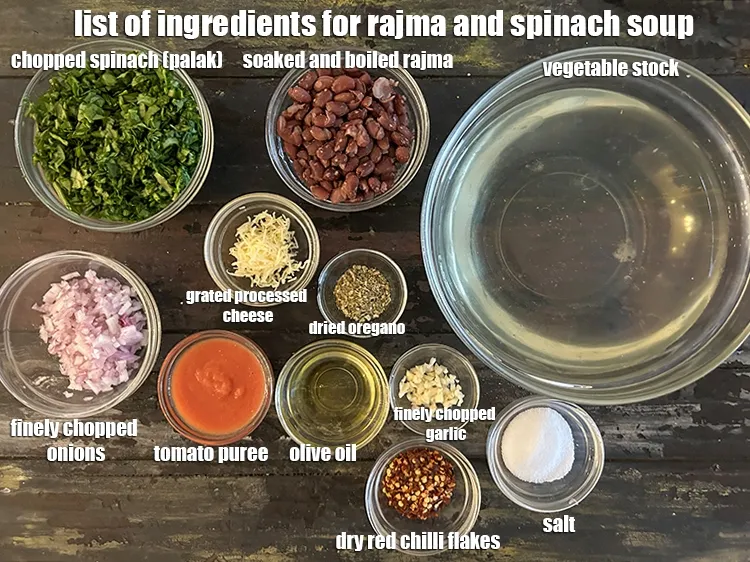 Step 2 – <strong>what is rajma spinach soup made of ?</strong> <u><em>See below image of list of ingredients …